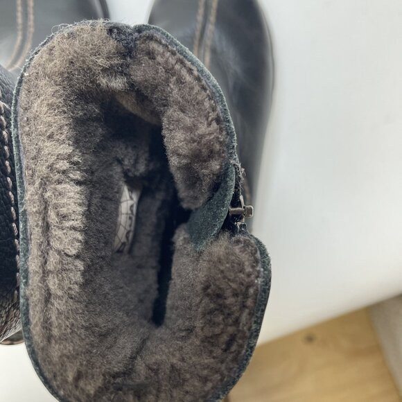 Pajar Black Utility Leather Chunky Boots Wom 7 US Warm Genuine Shearling Lining - Picture 11 of 15